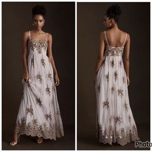 Anthropologie BHLDN Stargazer‎ Robina Bustier Metallic Embroidered Mesh 6 Dress